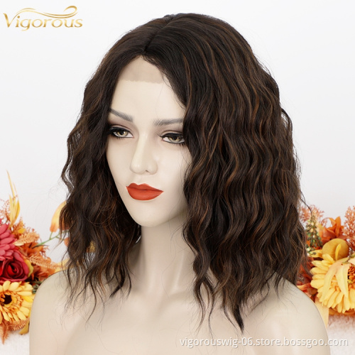 Top Quality Cheap Wholesale Body Wave Mix Middle Part U Lace Frontal Synthetic Fiber Hair For Black Women Lace Front Wig